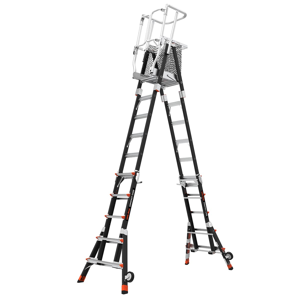 Телескопическая стремянка с платформой и защитным ограждением COMPACT CAGES 4 х 3 ступени 19504