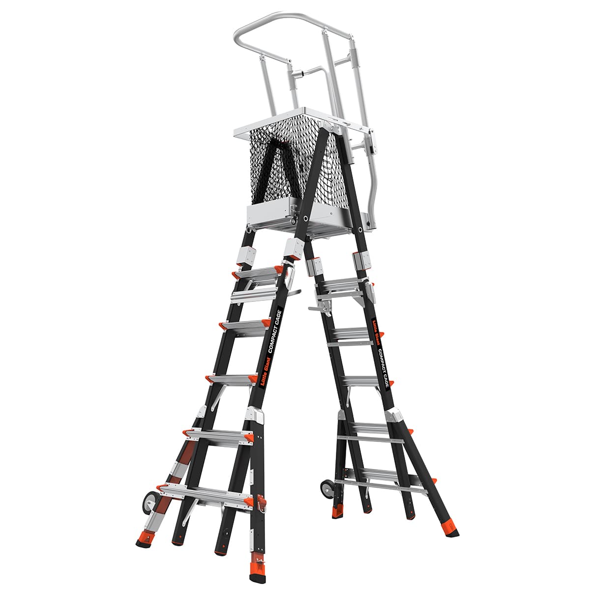 Телескопическая стремянка с платформой и защитным ограждением COMPACT CAGES 4 х 3 ступени 19504