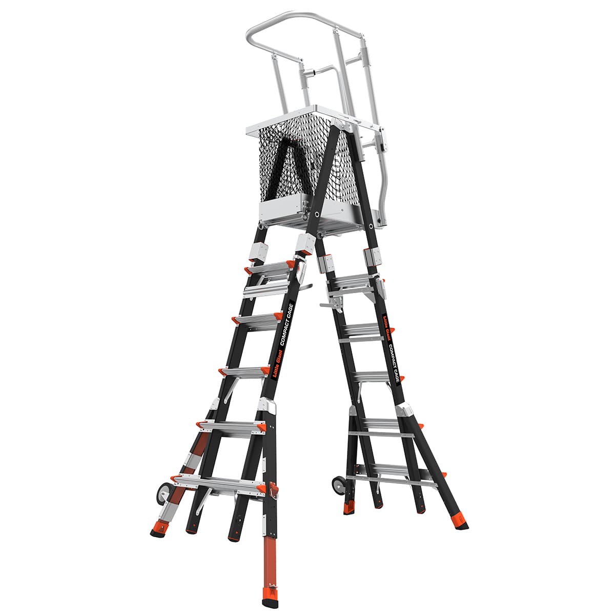 Телескопическая стремянка с платформой и защитным ограждением COMPACT CAGES 4 х 3 ступени 19504